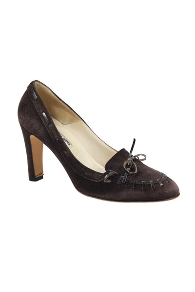 Vanessa Noel Womens Suede Lace Up Slide On Pumps Brown Size 9