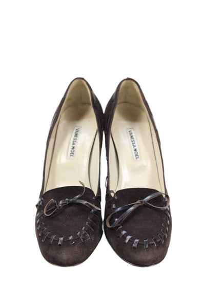 Vanessa Noel Womens Suede Lace Up Slide On Pumps Brown Size 9