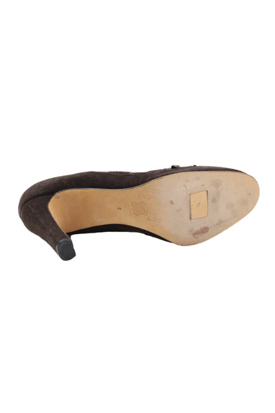 Vanessa Noel Womens Suede Lace Up Slide On Pumps Brown Size 9