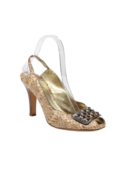 Cole Haan Womens Snakeskin Print Peep Toe Pumps Brown Size 9 B