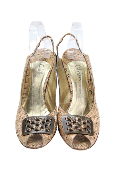 Cole Haan Womens Snakeskin Print Peep Toe Pumps Brown Size 9 B