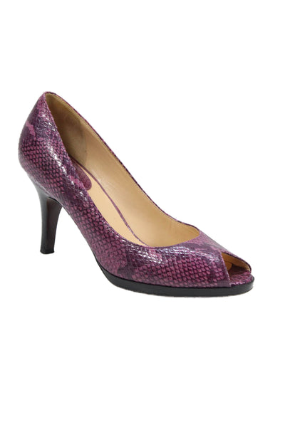 Cole Haan Womens Snakeskin Print Peep Toe Pumps Purple Size 9.5 B