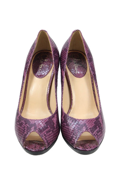 Cole Haan Womens Snakeskin Print Peep Toe Pumps Purple Size 9.5 B