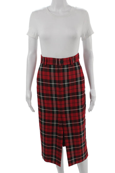 Zara Women Red Plaid Polyester Pencil Midi Skirt Size XS