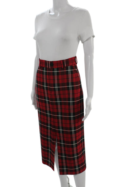 Zara Women Red Plaid Polyester Pencil Midi Skirt Size XS