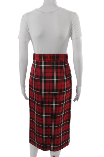 Zara Women Red Plaid Polyester Pencil Midi Skirt Size XS