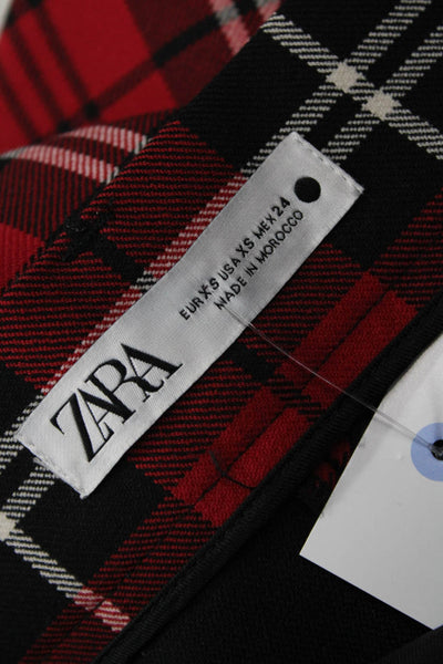 Zara Women Red Plaid Polyester Pencil Midi Skirt Size XS
