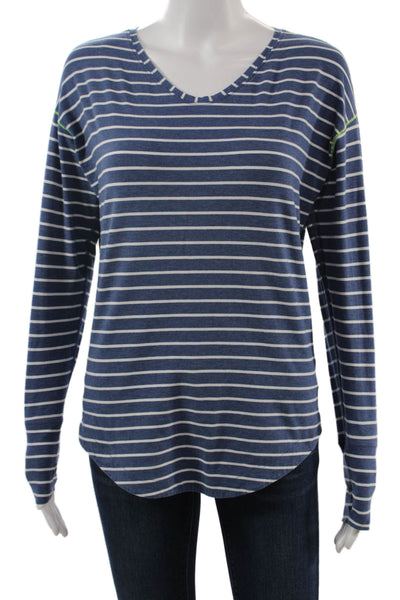 Lululemon Womens Dark Blue Striped V-Neck Long Sleeve Cotton Tee Size S