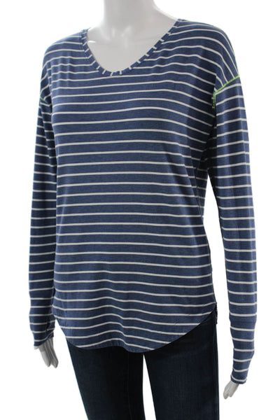 Lululemon Womens Dark Blue Striped V-Neck Long Sleeve Cotton Tee Size S