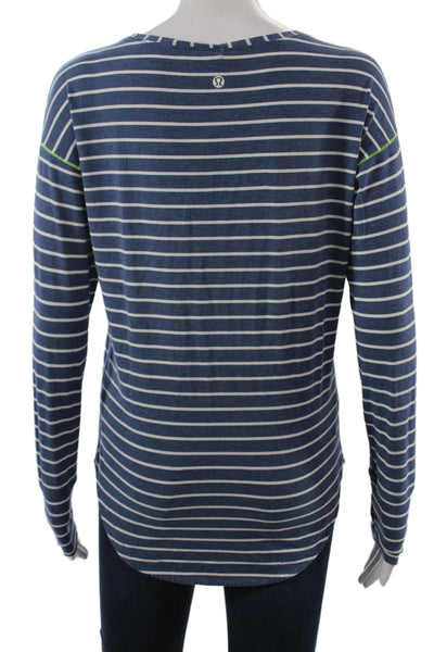Lululemon Womens Dark Blue Striped V-Neck Long Sleeve Cotton Tee Size S