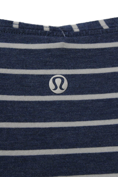 Lululemon Womens Dark Blue Striped V-Neck Long Sleeve Cotton Tee Size S