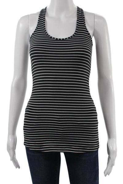 Lululemon Womens Black Striped Basic Tank Cotton Blend Round Neck Size S