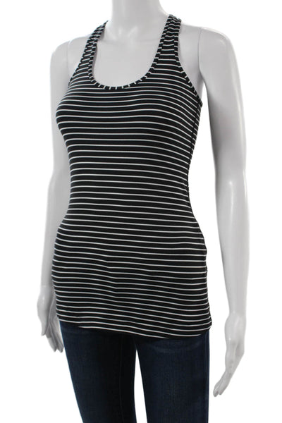 Lululemon Womens Black Striped Basic Tank Cotton Blend Round Neck Size S