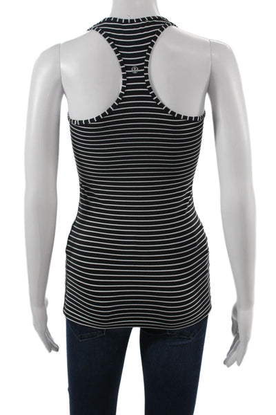 Lululemon Womens Black Striped Basic Tank Cotton Blend Round Neck Size S