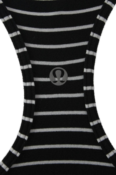 Lululemon Womens Black Striped Basic Tank Cotton Blend Round Neck Size S