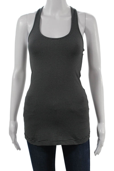 Lululemon Women Black Striped Cotton Blend Sleeveless Round Neck Tank Size S