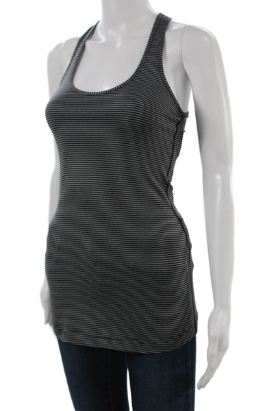 Lululemon Women Black Striped Cotton Blend Sleeveless Round Neck Tank Size S