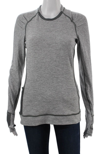 Lululemon Womens Pullover Sweatshirt Gray Striped Crewneck Long Sleeve Size S