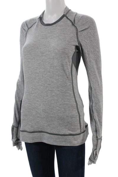 Lululemon Womens Pullover Sweatshirt Gray Striped Crewneck Long Sleeve Size S