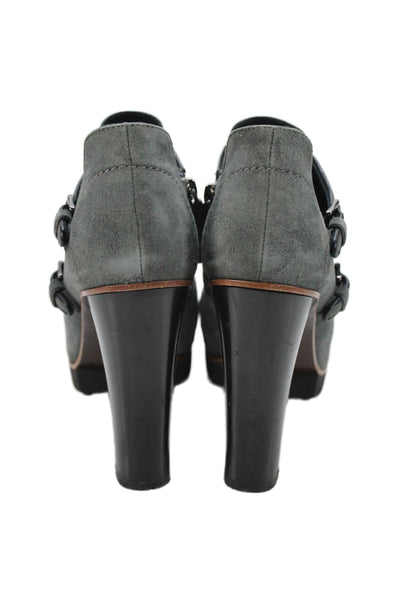 Tods Women's Round Toe Suede Buckle Ankle Boots Gray Size 39