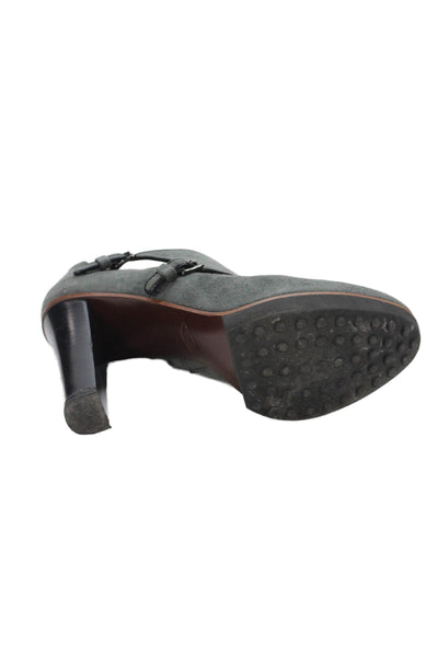 Tods Women's Round Toe Suede Buckle Ankle Boots Gray Size 39