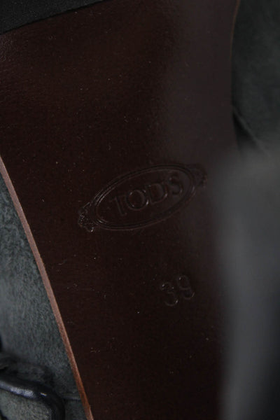 Tods Women's Round Toe Suede Buckle Ankle Boots Gray Size 39