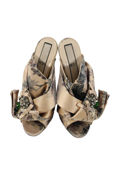 N 21 Women's Open Toe Rhinestone Embellish Floral Slide Sandals Size 39