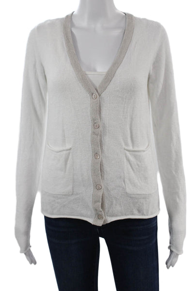 Barefoot Dreams® Unisex Cardigan White V-Neck Long Sleeve Nylon Viscose Size XS