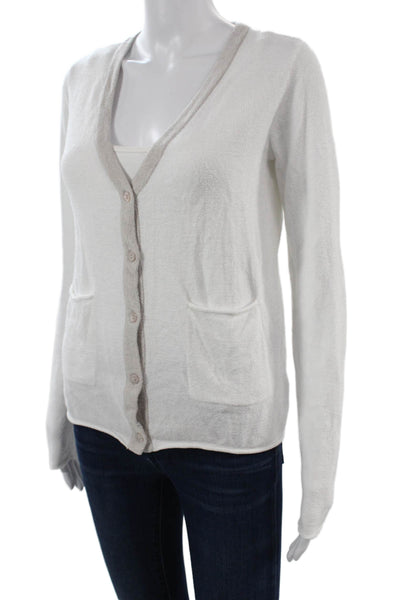 Barefoot Dreams® Unisex Cardigan White V-Neck Long Sleeve Nylon Viscose Size XS