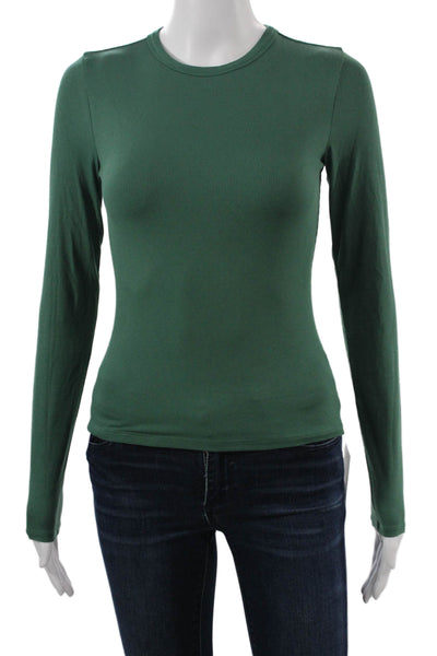 Athleta Women Basic Cotton Blend Green Crew Neck Long Sleeve T-Shirt Size S