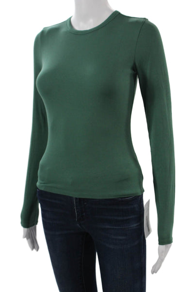 Athleta Women Basic Cotton Blend Green Crew Neck Long Sleeve T-Shirt Size S