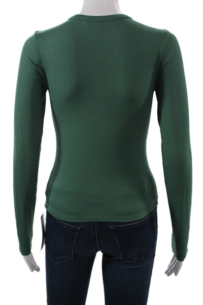 Athleta Women Basic Cotton Blend Green Crew Neck Long Sleeve T-Shirt Size S