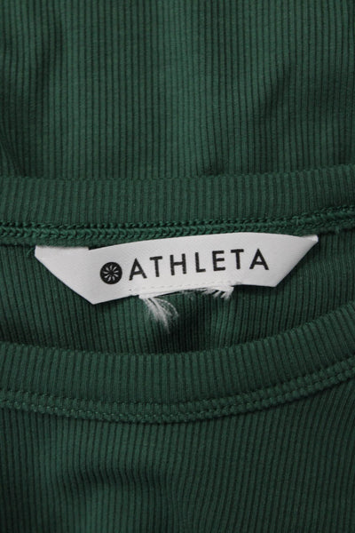 Athleta Women Basic Cotton Blend Green Crew Neck Long Sleeve T-Shirt Size S