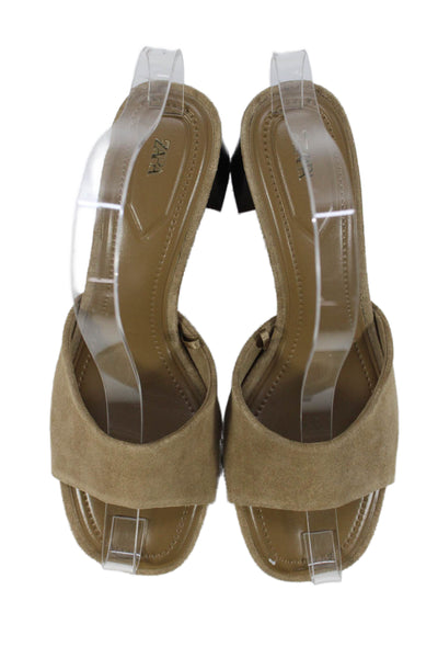 Zara Womens Suede Slide On Sandals Beige Size 37 7