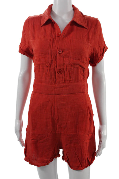 Joes Jeans Women Jumpsuit Romper Red Cotton Short Sleeve One-Piece Size S