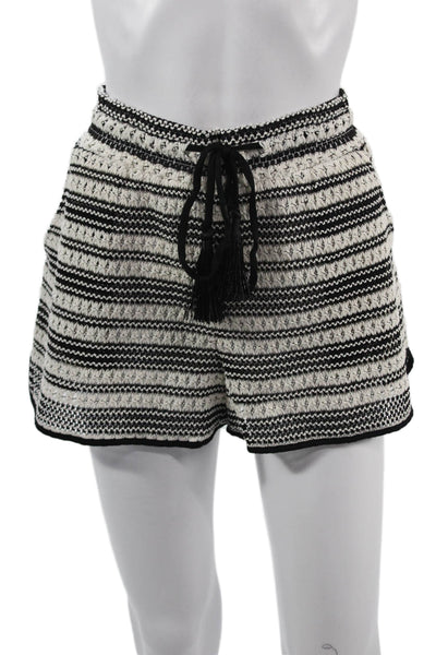 La Blanca Unisex Bohemian Striped Black Drawstring Poly Cotton Shorts Size S