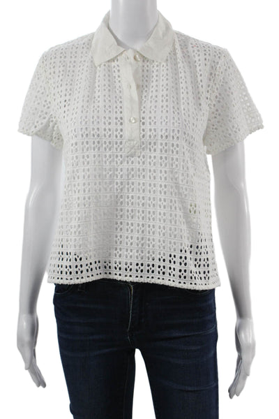 Free People Women Cropped Collared Boho Geometric Cotton Blouse Size S