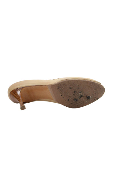 Stuart Weitzman Womens Leather Peep Toe Pump High Heels Beige Size 10
