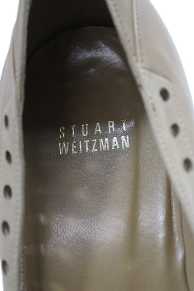 Stuart Weitzman Womens Leather Peep Toe Pump High Heels Beige Size 10