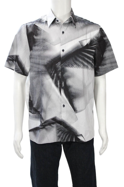 Calvin Klein Mens Cotton Collared Abstract Print Short Sleeve Shirt Black Size M