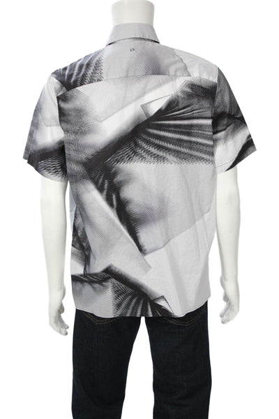 Calvin Klein Mens Cotton Collared Abstract Print Short Sleeve Shirt Black Size M