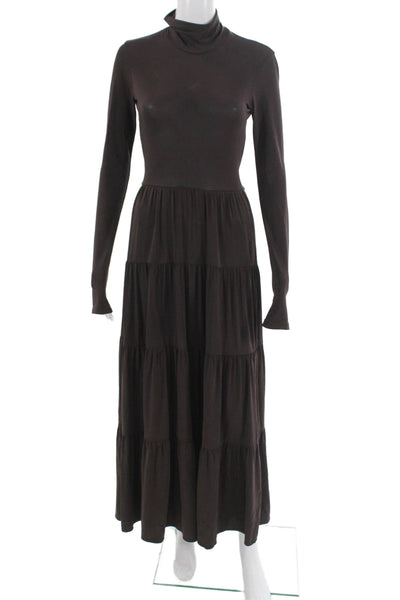 ALC Womens Maxi Dress Brown Mock Neck Long Sleeve Poly Viscose Size S
