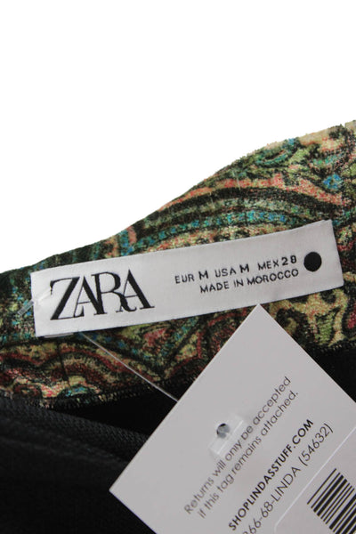 Zara Women A-Line Mini Skort Black Paisley 100% Polyester Size M