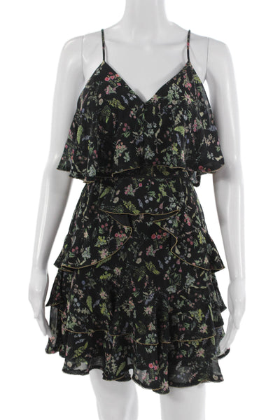 La Maison Talulah Womens Black Floral VNeck Mini Sundress Sleeveless Zip Size S