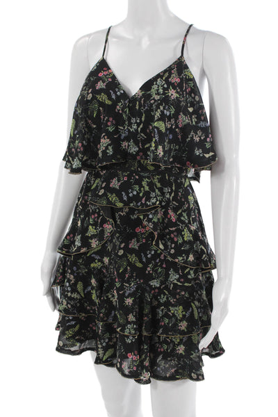 La Maison Talulah Womens Black Floral VNeck Mini Sundress Sleeveless Zip Size S