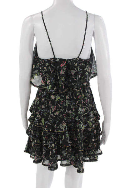 La Maison Talulah Womens Black Floral VNeck Mini Sundress Sleeveless Zip Size S