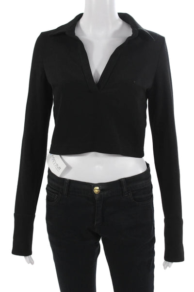 Zara Women Black Cropped V-Neck Long Sleeve Top 90s Size S