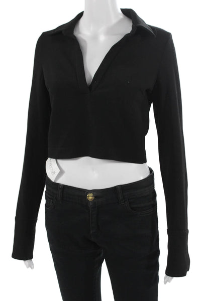 Zara Women Black Cropped V-Neck Long Sleeve Top 90s Size S