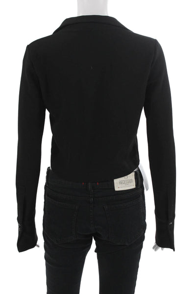 Zara Women Black Cropped V-Neck Long Sleeve Top 90s Size S