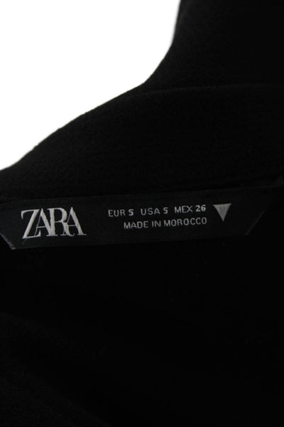 Zara Women Black Cropped V-Neck Long Sleeve Top 90s Size S